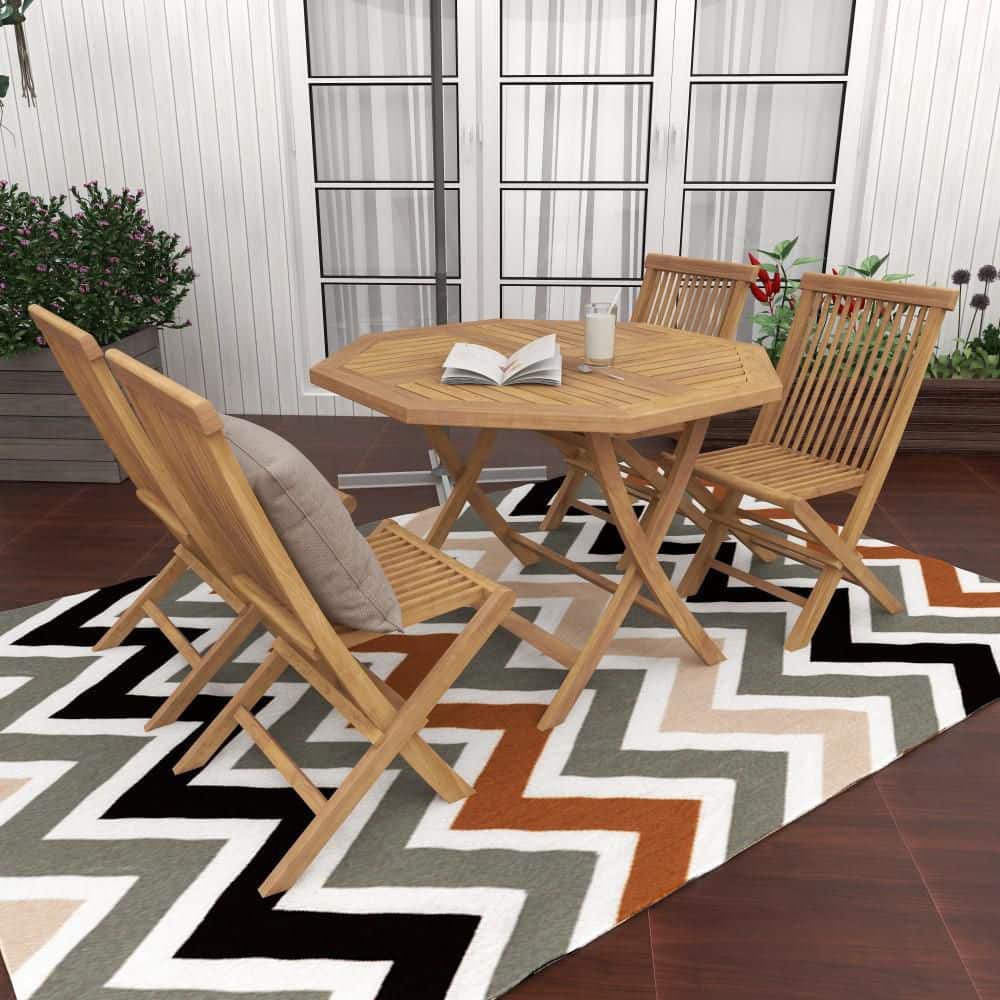 Traditional Teak 4-Person Octagonal Outdoor Dining Set