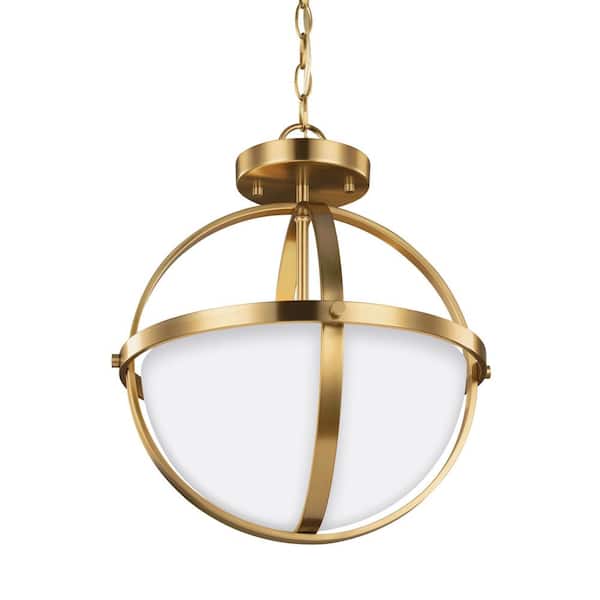 Generation Lighting Alturas 2-Light Satin Brass Semi-Flushmount Convertible Pendant with LED Bulbs