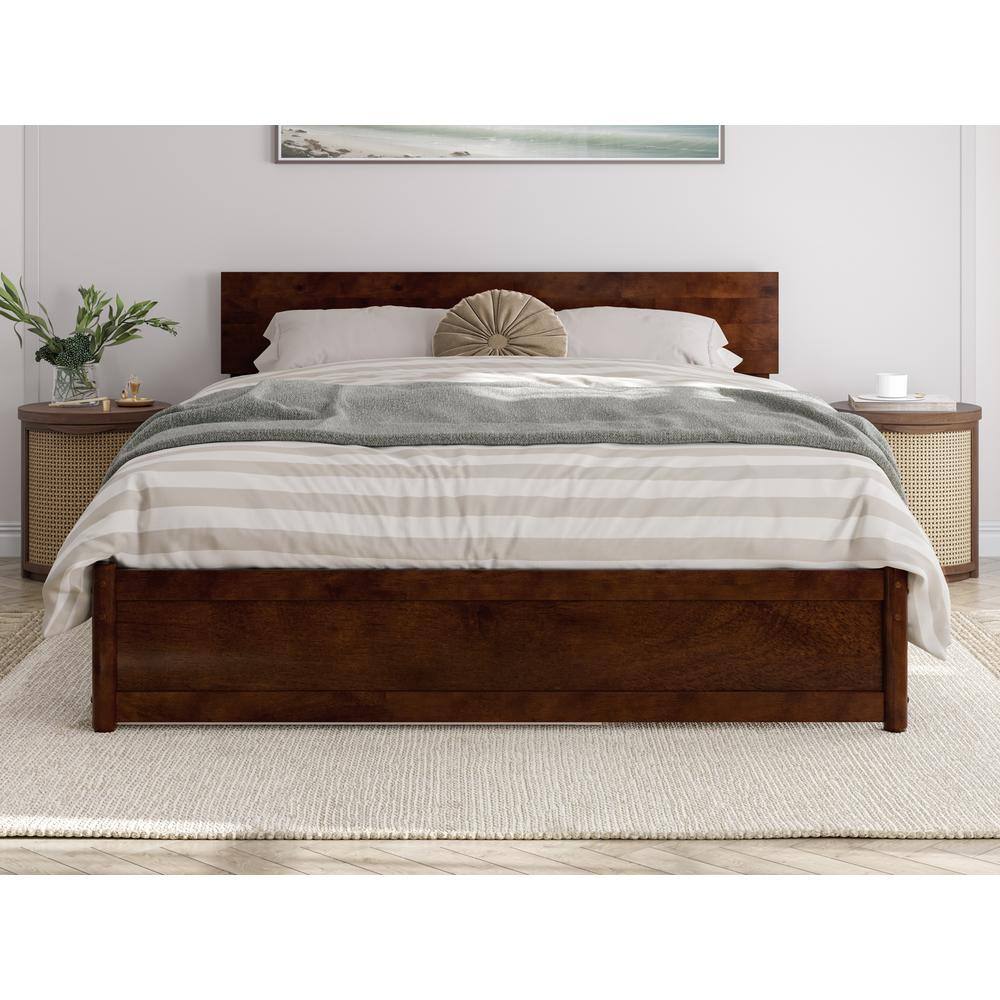 Walnut Queen Wood Platform Bed with Trundle and Headboard