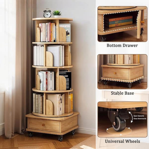 Seafuloy 360° Rotating 56 in. Tall Natural MDF 5-Shelf Corner