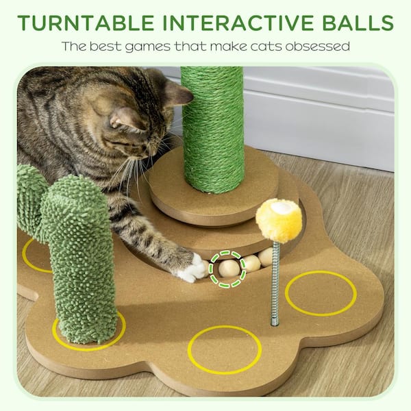 AGK Furniture  Cat Toy 1-Layer Turntable Cat Ball Toy with Feather Stick;  Interactive Cat Toy with 5 Interactive Balls ; Cat Scratching Post with Mat