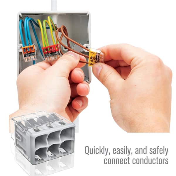 2773 Series 6-Port Push-in Wire Connector for Junction Boxes, Electrical Connector with Gray Cover, (5-Pack)