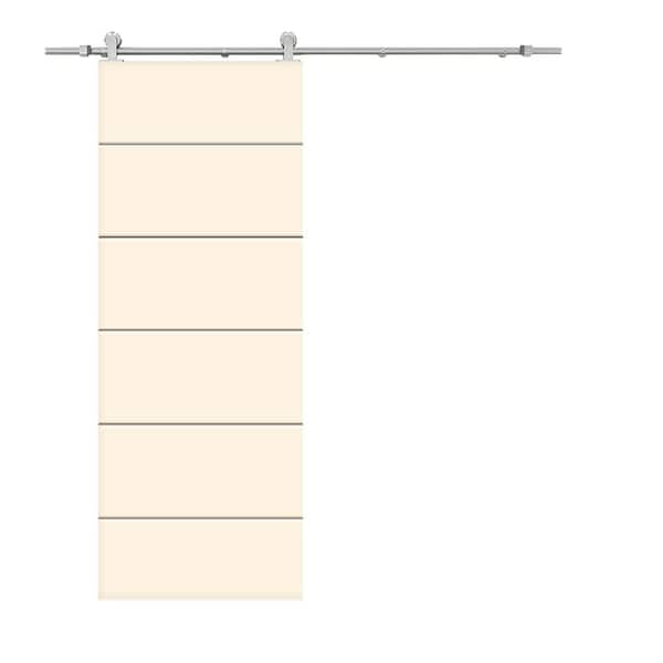 CALHOME Modern Classic Series 24 in. x 80 in. Beige Stained Composite MDF Paneled Interior Sliding Barn Door with Hardware Kit
