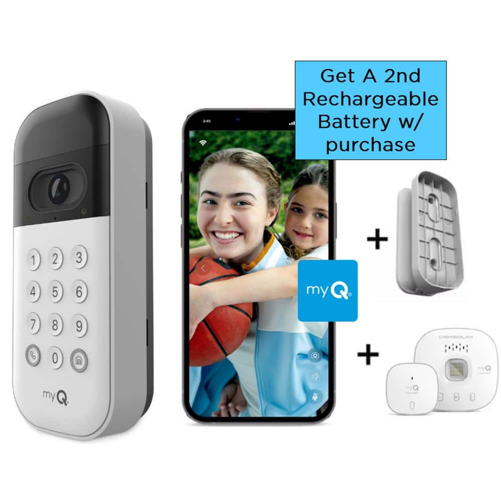 Chamberlain myQ Smart Wireless Garage Door Video Keypad Plus 2nd Rechargeable Battery, Swivel Mount and Smart Garage Control