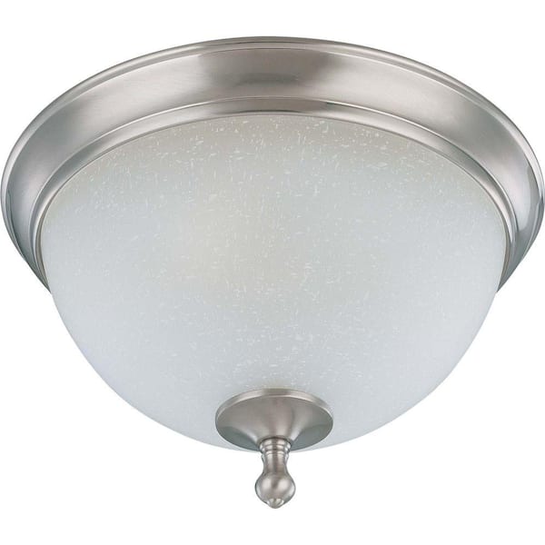 Glomar 2-Light Brushed Nickel Flush Dome with Frosted Linen Glass