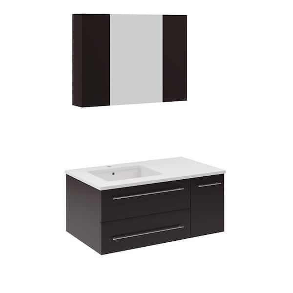 Fresca Lucera 36 in. Single Sink Wall Mount Espresso Bath Vanity with White Quartz Top, Undermount Left Sink & Medicine Cabinet
