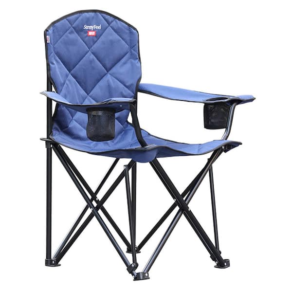 Clihome Outdoor Metal Frame Blue Folding Beach Chair with Side Pocket (Set of 2)