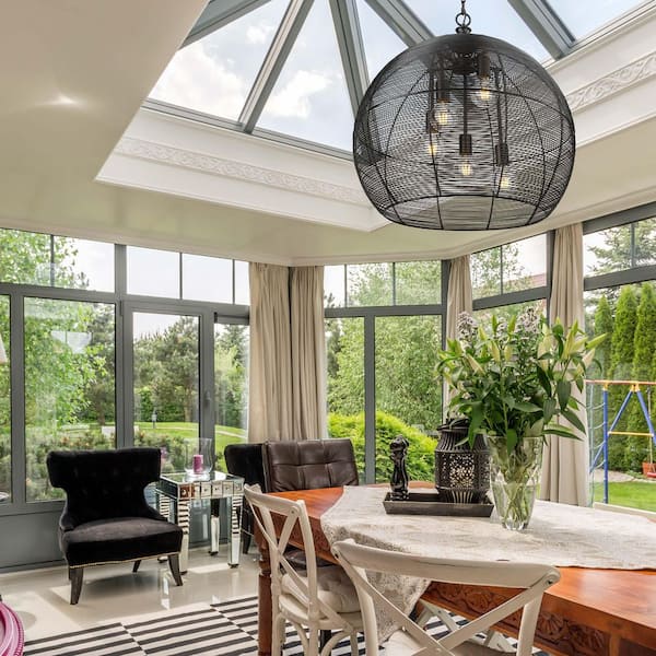 Calypso 25.75 in. 5 Light Matte Black Pendant Light with Matte Black Shade