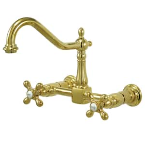 Heritage 2-Handle Wall-Mount Standard Kitchen Faucet in Polished Brass