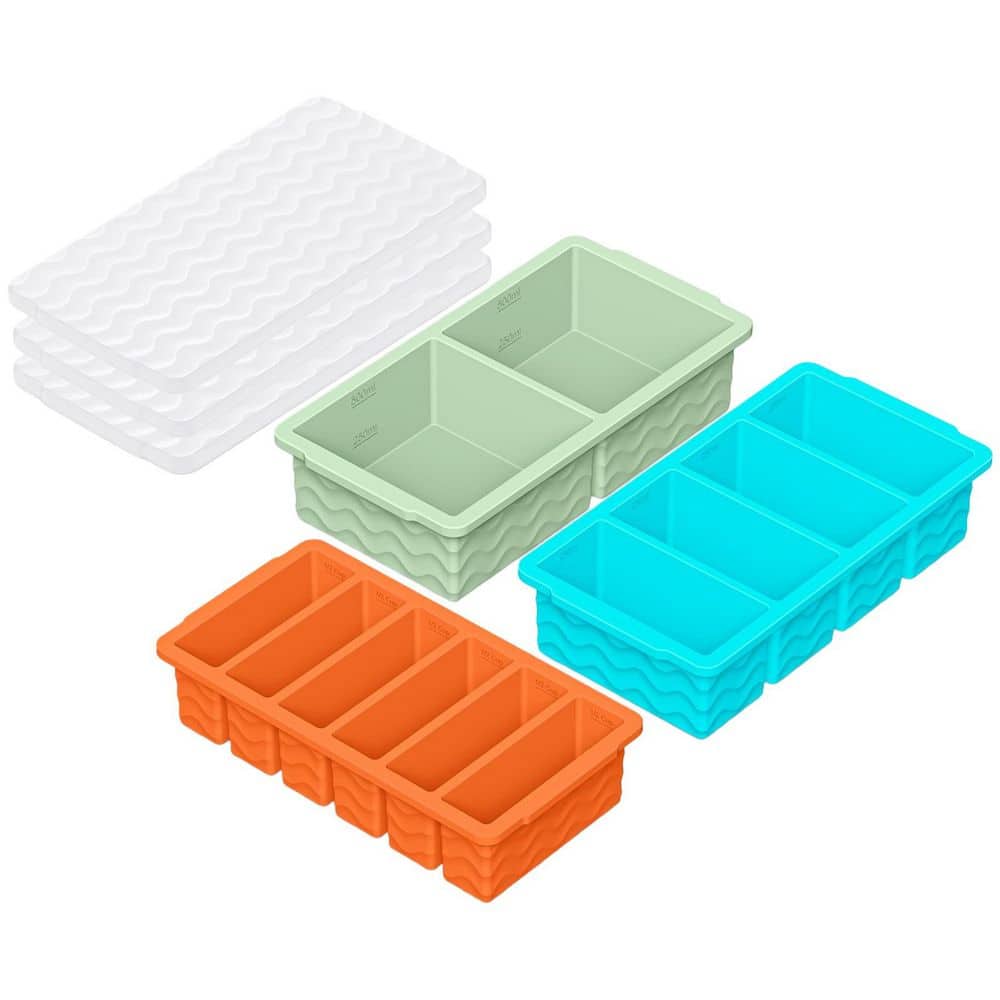 Wudkey 3 Pack Multicolor Silicone Freezer Trays with Lid, 2 Large
