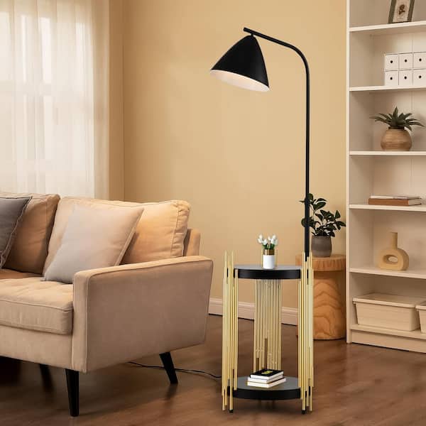 Bedside End Table Standing Lamp 67 in. Black Arc Floor Lamp with