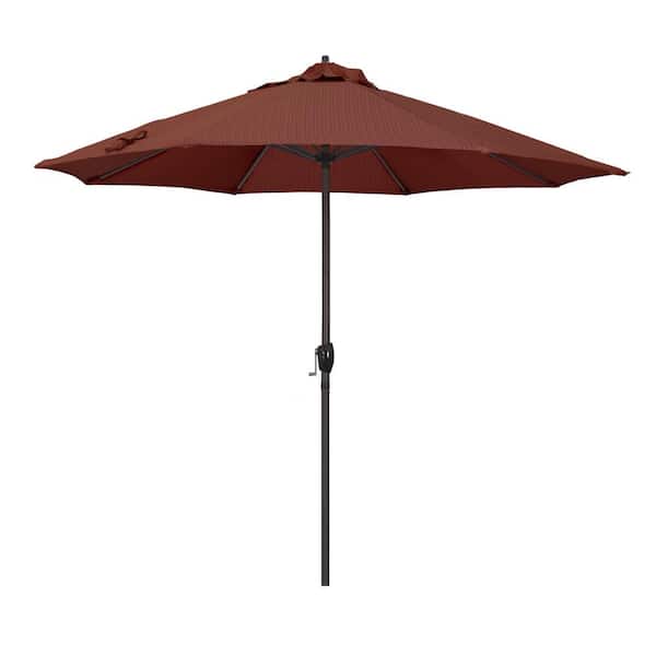 California Umbrella 9 ft. Aluminum Market Auto Tilt Crank Lift Bronze Patio Umbrella in Terrace Adobe Olefin