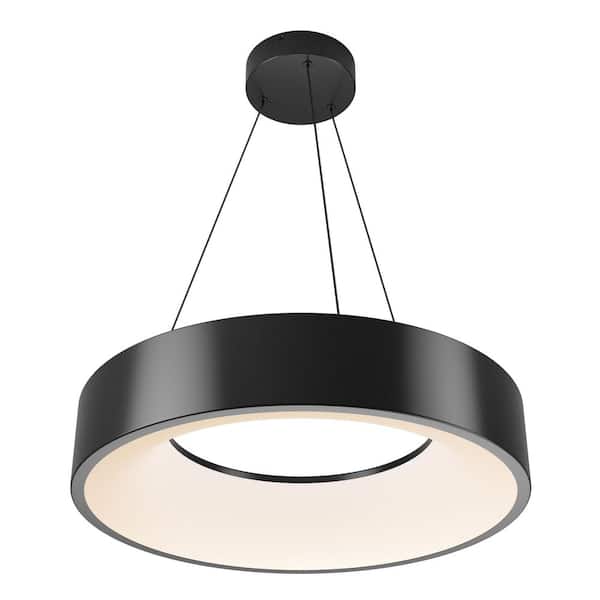 Artika Aiden Drum 31-Watt 1 Light Black Modern 5 CCT Integrated LED Pendant Light Fixture for Dining Room or Kitchen