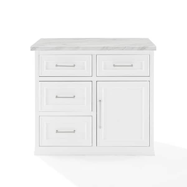 CROSLEY FURNITURE Cutler White Faux Marble 42 in. Kitchen Island