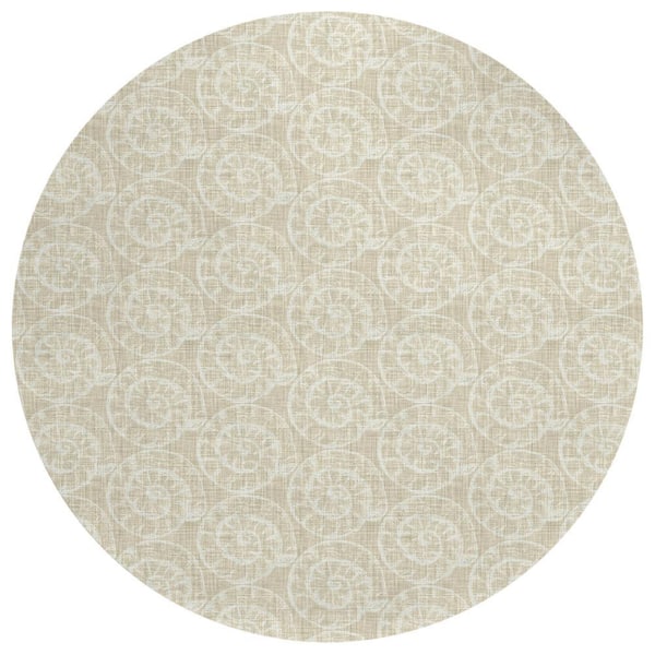 Surfside Beige 8 ft. x 8 ft. Geometric Indoor/Outdoor Area Rug