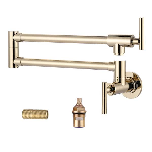ALEASHA Folding Wall Mounted Pot Filler Faucet in Polished Brass