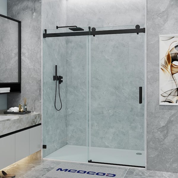 Delta Exuma 60 in. W x 76 in. H Frameless Sliding Shower Door in Matte Black with 3/8 in. (10mm) Tempered Clear Glass