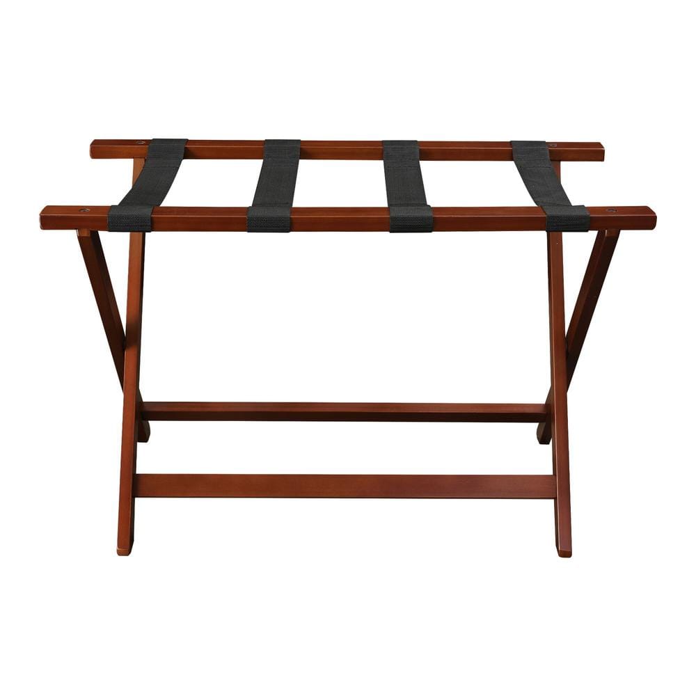 Walnut Extra Wide Folding Luggage Rack with Black Straps