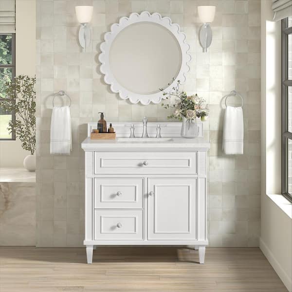 James Martin Vanities Lorelai 36.0 in. W x 23.5 in. D x 34.06 in. H Single Sink Bathroom Vanity in Bright White with Lime Delight Quartz Top