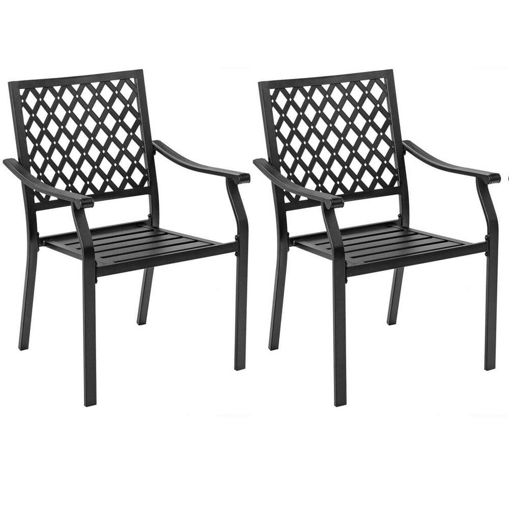 Gymax 2Piece Stackable Patio Dining Chairs Outdoor Metal Bistro Chairs