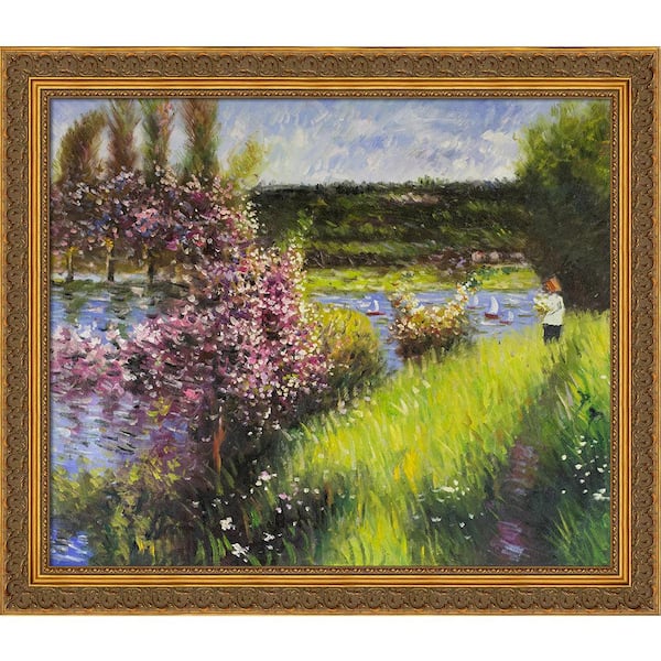 LA PASTICHE "The Seine at Chatou with Baroque Antique Gold Frame" by Pierre-Auguste Renoir Framed Art Print Wall Art 24 in. x 28 in.