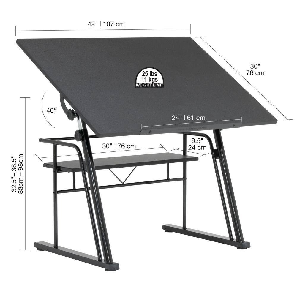 Contemporary Black Wood Adjustable Drafting Table with Storage