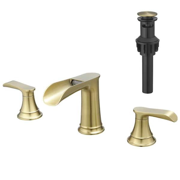 Staykiwi 8 in. Widespread Double Handle Bathroom Faucet in Brushed Gold with Pop Up Drain