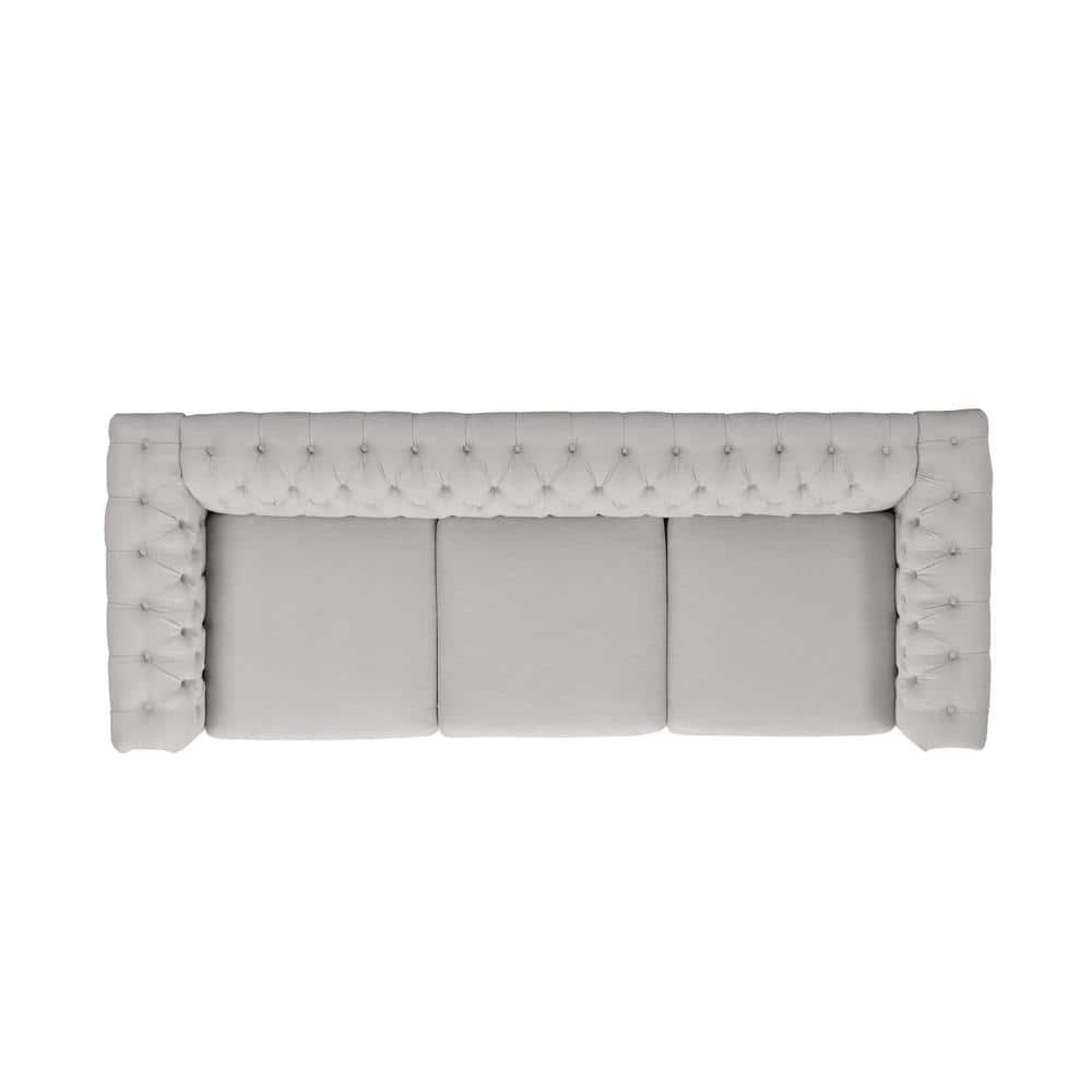 Elegant Gray Faux Leather Tufted Chesterfield Sofa with Nailhead Accents