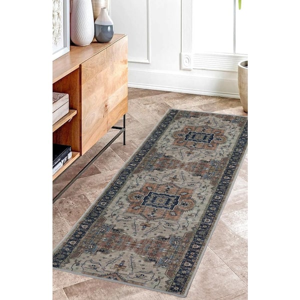 Custom Image Series Oriental Serapi Medallion Cream-Multicolor 26 in. W x 24 in. L Stair Runner 4.33 sq. ft.