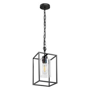 1-Light Black Hardwired Kitchen Island Lighting Fixtures with Glass Shade