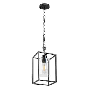 1-Light Black Kitchen Island Pendant Lighting with Glass Shade, Hanging Lighting for Living Room, Restaurant, Hallway