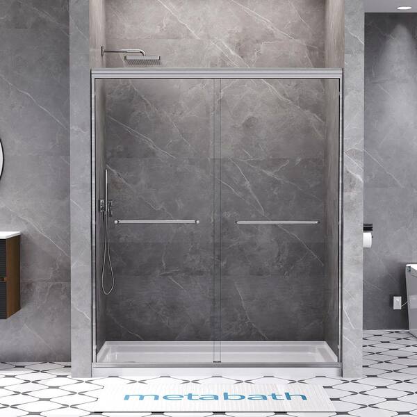 ELEGANT 60x72 Inch Semi-Frameless Bypass Double Sliding Shower Door – Brushed Nickel, 6mm Clear Tempered Glass