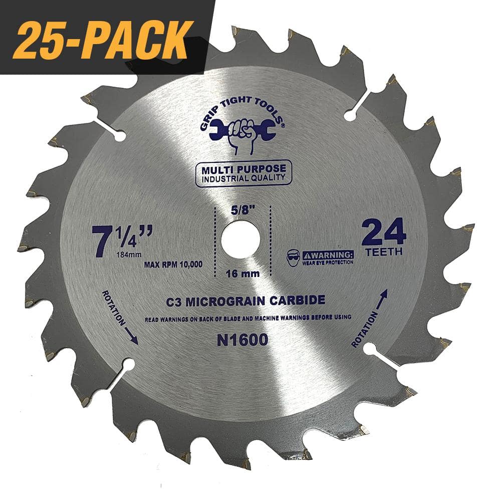GRIP TIGHT TOOLS 7-1/4 in. Professional 24-Tooth Tungsten Carbide Tipped  Circular Saw Blade for General Purpose  Wood Cutting (25-Pack) N1600-25  The Home Depot