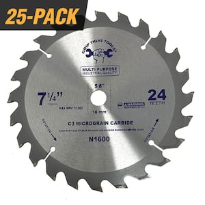 7-1/4 in. Professional 24-Tooth Tungsten Carbide Tipped Circular Saw Blade for General Purpose & Wood Cutting (25-Pack)