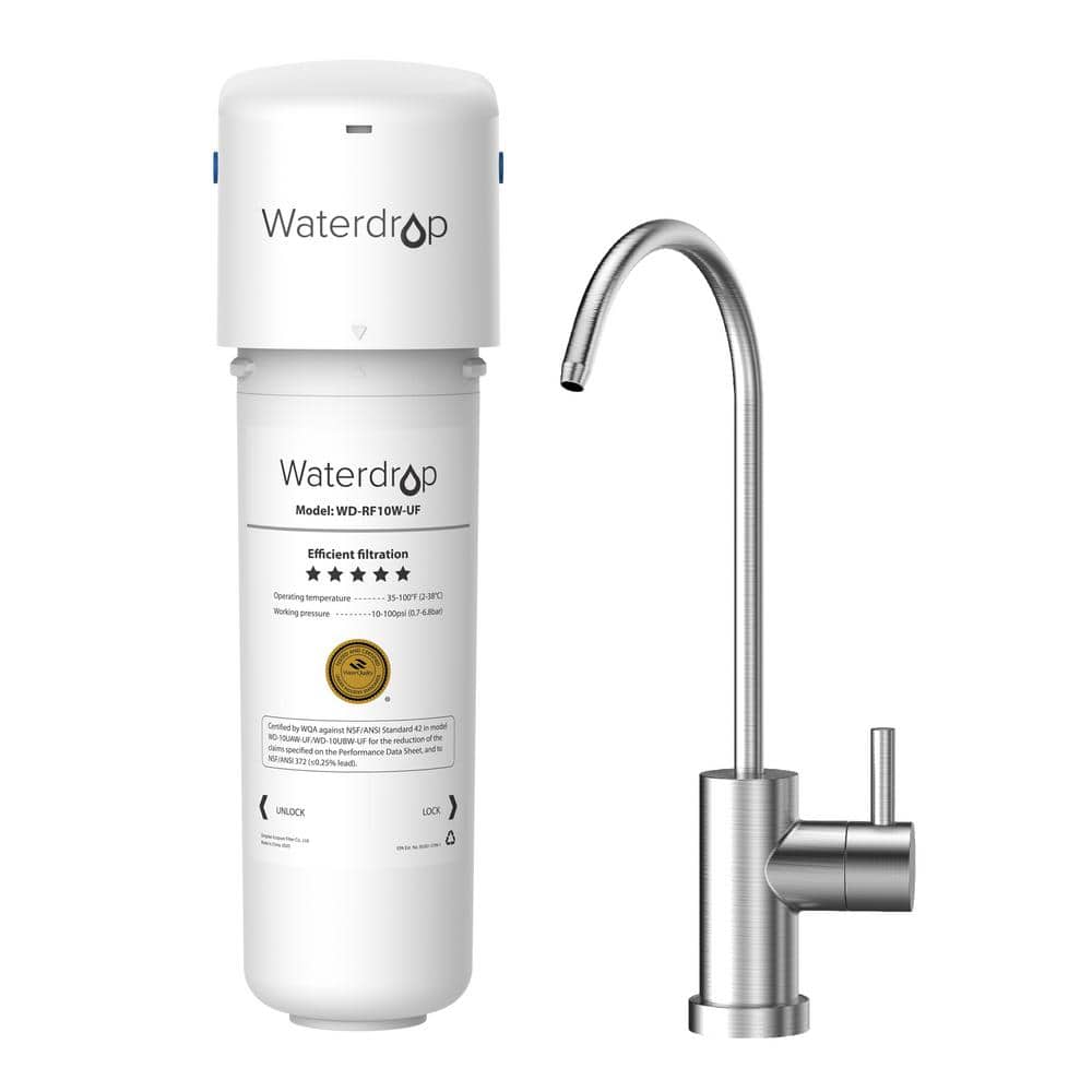 Waterdrop 8000 Gal. 0.01 m Long Last Ultra Filtration Under Sink Water Filter System with Dedicated Faucet, White -  B-WD-10UBW-UF