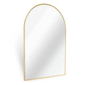 24 in. W x 32 in. H Arch Framed Wall Bathroom Vanity Mirror in Gold