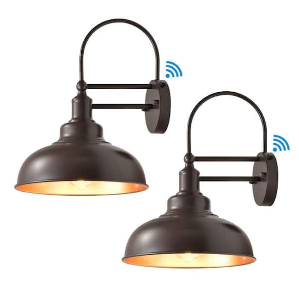 HKMGT 15.7 in. Caramel and Gold Dusk to Dawn Farmhouse Outdoor Hardwired Wall Barn Light Sconce with No Bulbs Included(2-Pack)