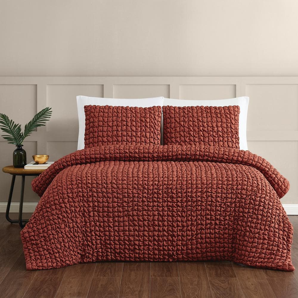 3-Piece Textured Puff Rust Full/Queen Microfiber Comforter Set -  Christian Siriano, CS5621RUFQ-1500