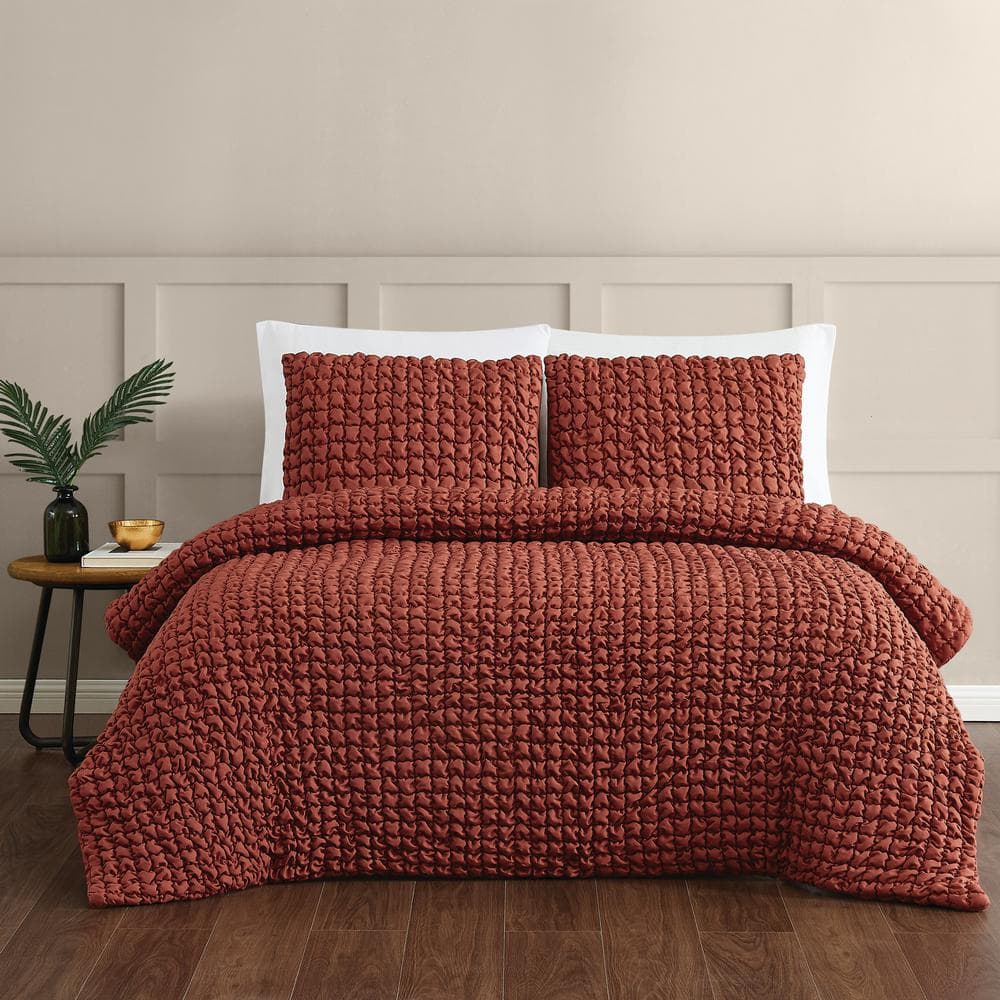 Rust Twin Microfiber Textured Puff Comforter Set