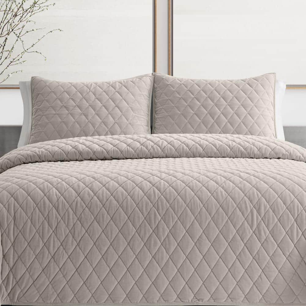 Putty Velvet Reversible Queen Quilt Set with Shams