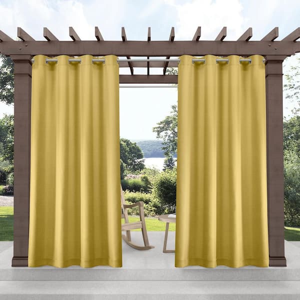 EXCLUSIVE HOME Delano Sunbath Yellow Solid Light Filtering Grommet Top Indoor/Outdoor Curtain, 54 in. W x 120 in. L (Set of 2)