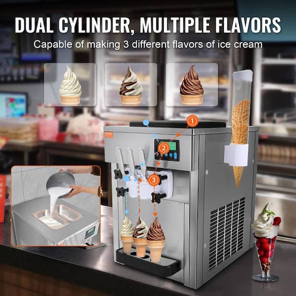 SKYSHALO Commercial Soft Ice Cream Machine, 21 qt./H Stainless