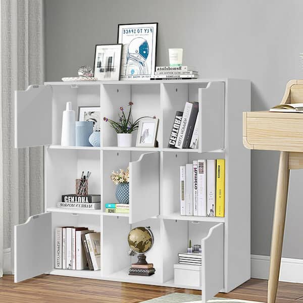 Gymax 35.5 in. H 9-Cube Bookcase Cabinet Wood Bookcase Storage