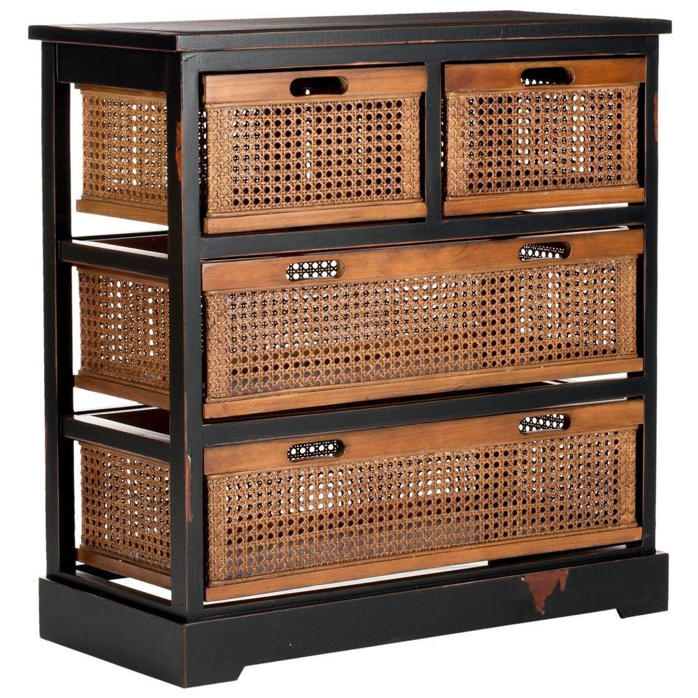 Colonial Charm Black Pine 4-Drawer Unit with Amber Cane Baskets
