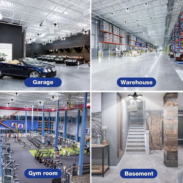 12 in.60-Watt Black Deformable LED Adjustable Garage Light Semi-Flush Mount Lighting, 4-Leaf 6500K Daylight White,4-Pack