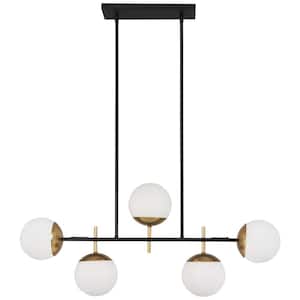 Alluria 5-Light Weathered Black with Autumn Gold Billiard Light with Etched Opal Glass Shade