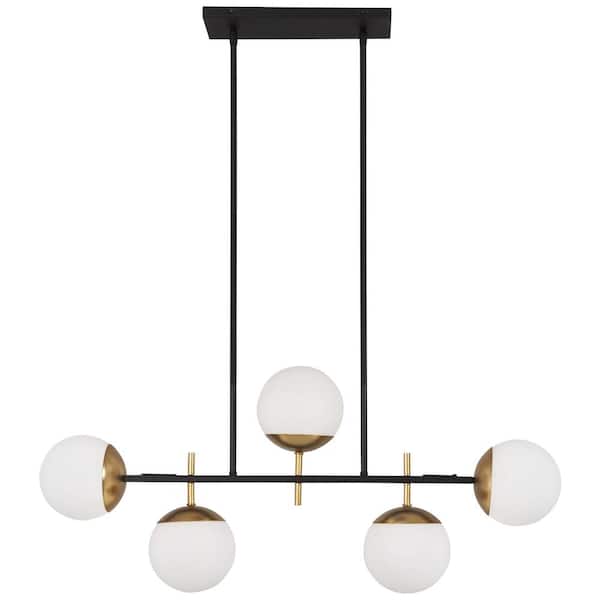 George Kovacs Alluria 5-Light Weathered Black with Autumn Gold Billiard Light with Etched Opal Glass Shade
