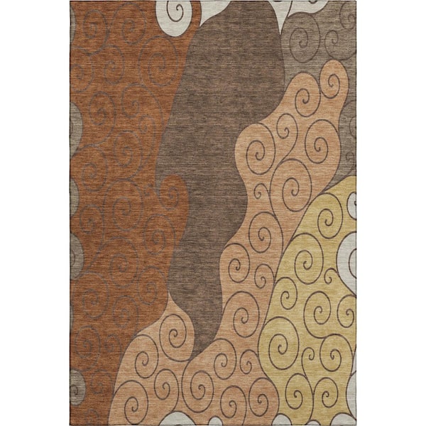 Mayfield Premium Machine Washable Abstract AMF2464 Paprika 8 ft. x 10 ft. Area Rug