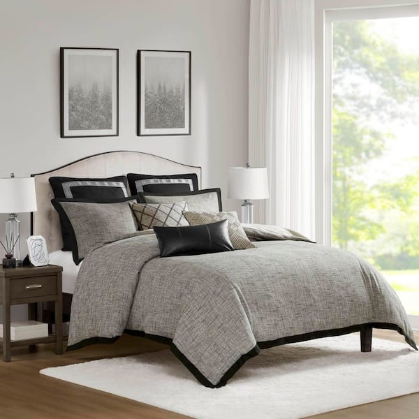 Reed 8-Piece Gray Polyester Queen Comforter Set