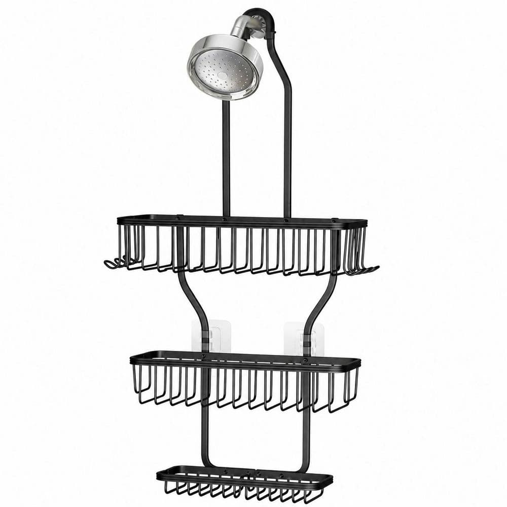 Over Showerhead Mount Anti-Rust Aluminum 3-Tier Organizer with Hooks and Soap Basket Shower Caddy in Black price history on PriceWatchPro